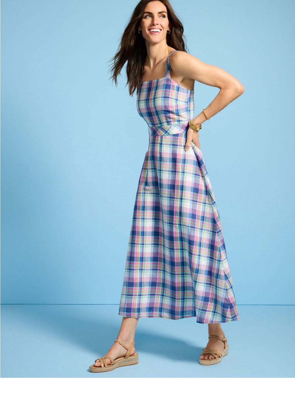 Talbots Pastel Plaid Maxi Dress in Lavender, Blue & Pink - Picture 2 of 3
